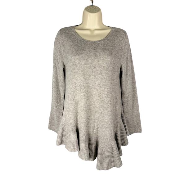 Joie Sweater Womens Small Gray Wool Cashmere Asymmetric Ruffle Hem Long Sleeve - Picture 1 of 9